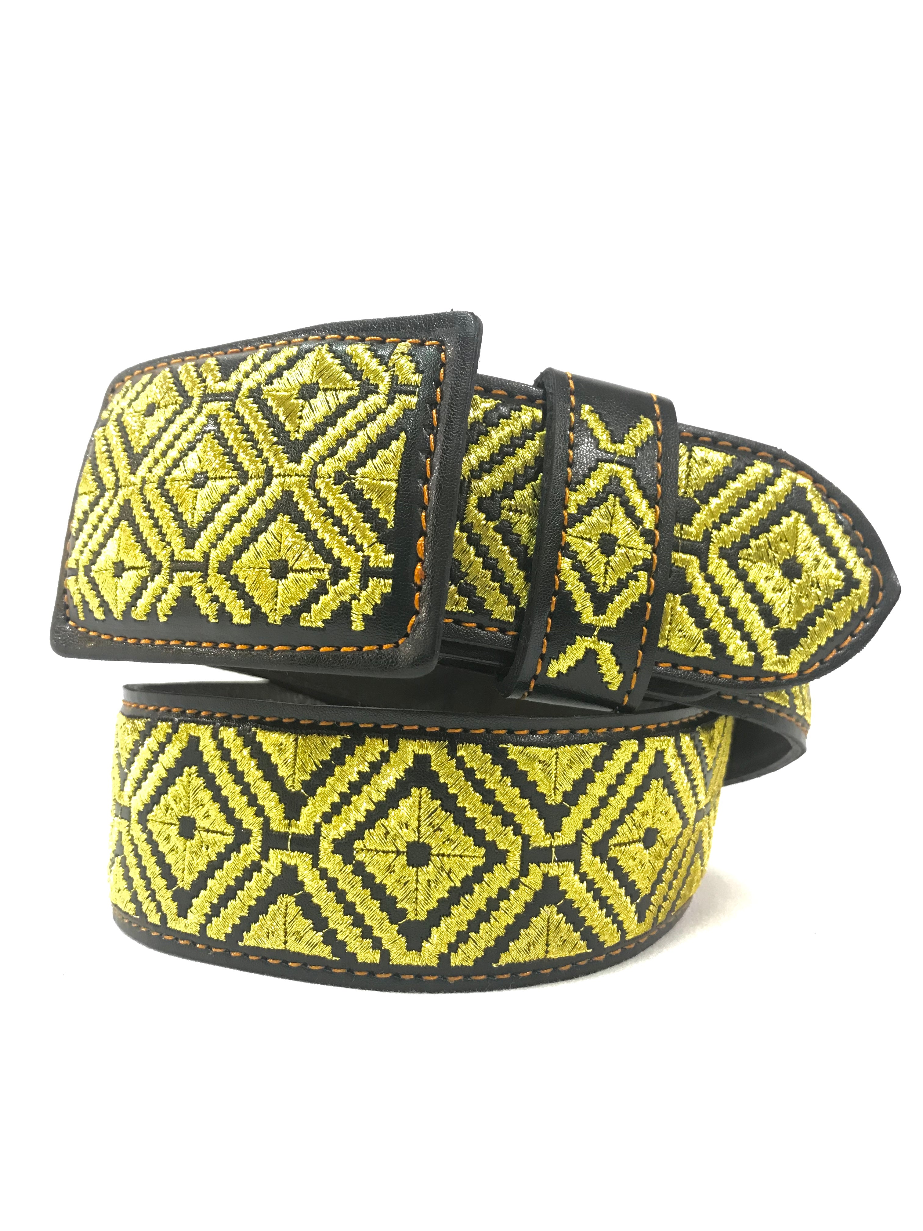 Men's Western Gold Embroidered I Belt Imitation