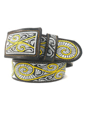 Men's Western Silver/Gold Embroidered G Belt Imitation