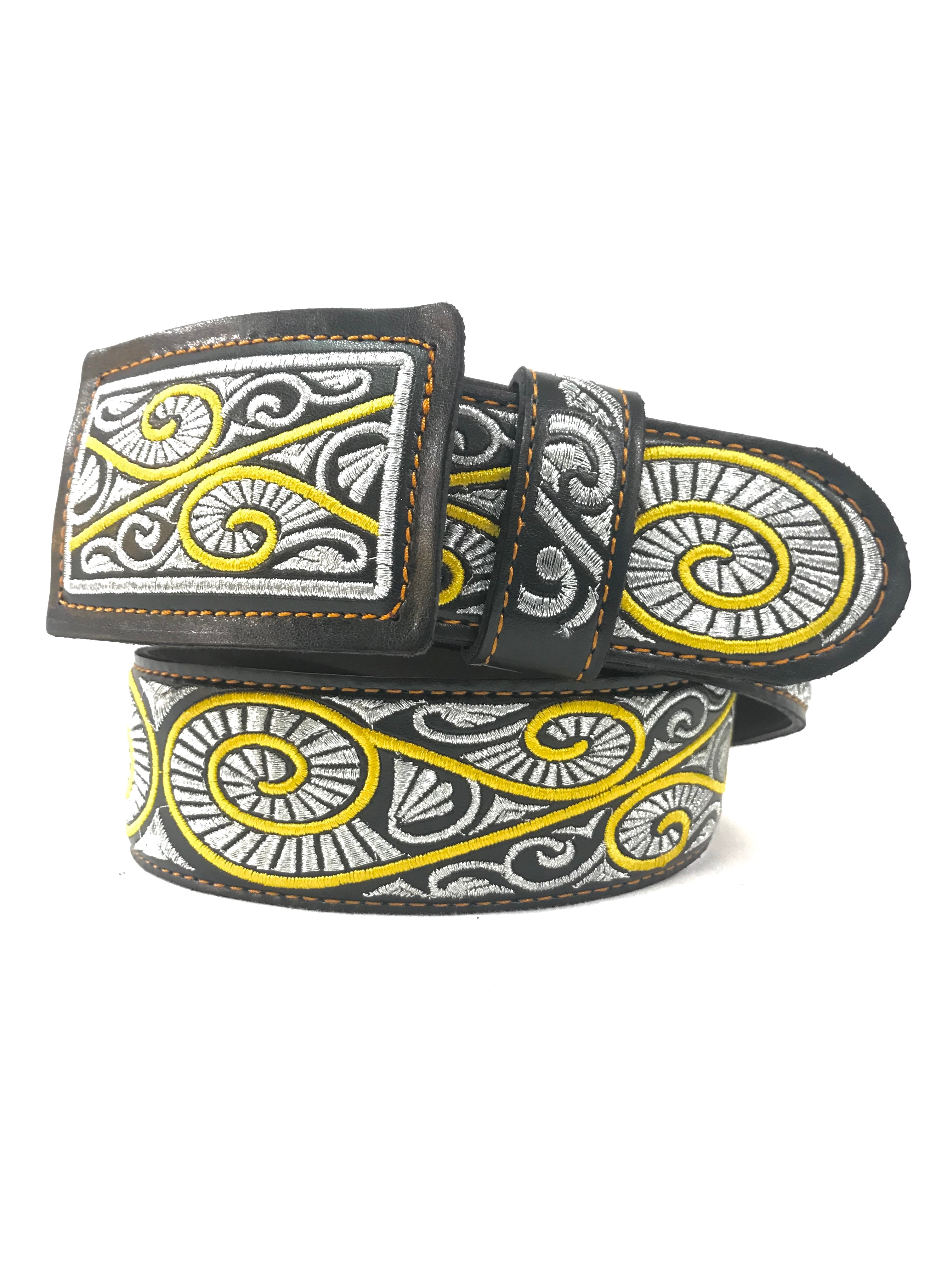 Men's Western Silver/Gold Embroidered G Belt Imitation