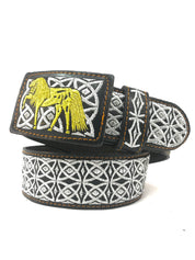 Men's Western Silver/Gold Embroidered S Belt Imitation