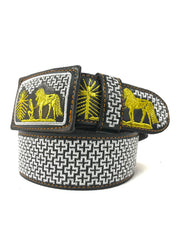 Men's Western Silver/Gold Embroidered T Belt Imitation