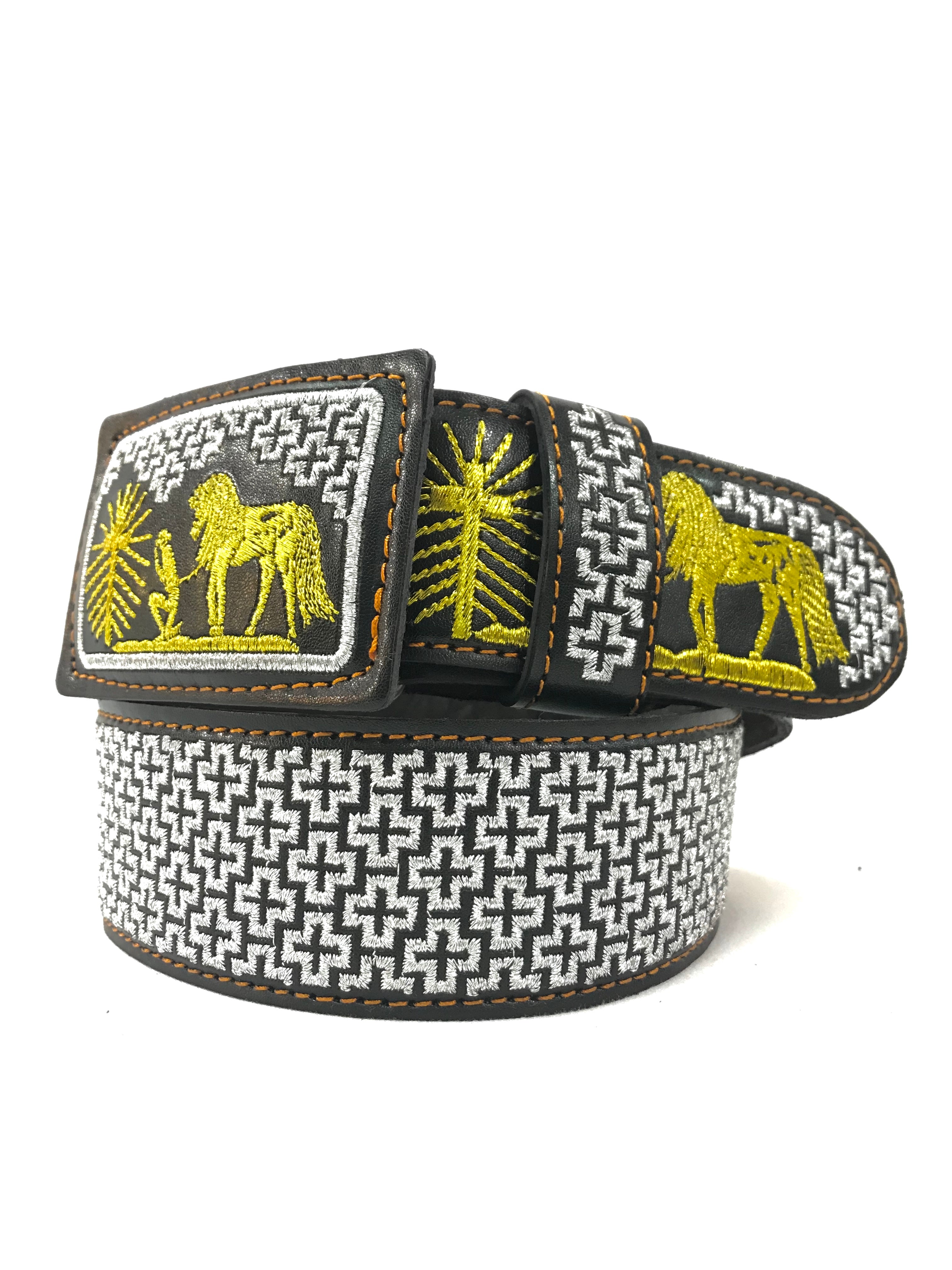 Men's Western Silver/Gold Embroidered T Belt Imitation