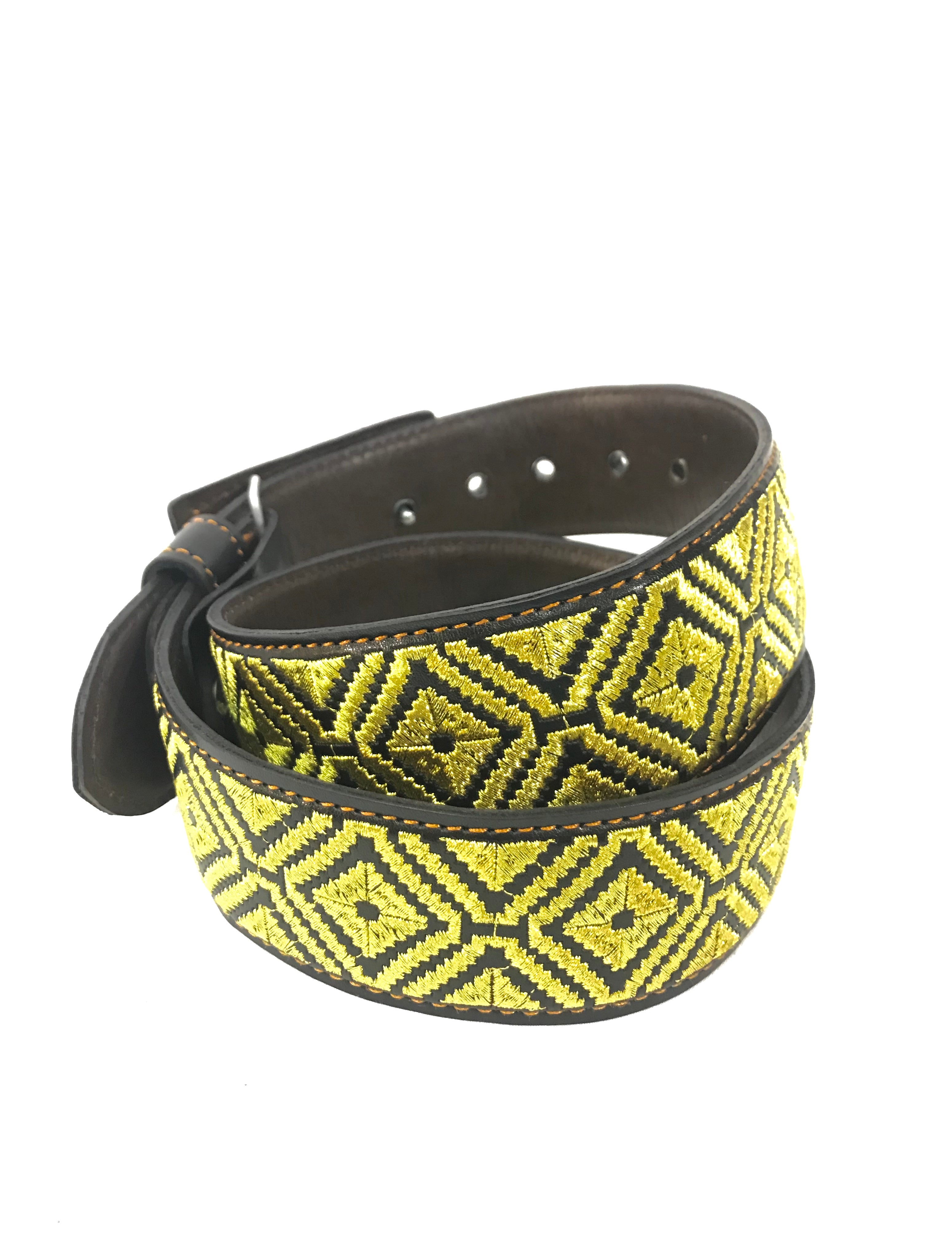 Men's Western Gold Embroidered I Belt Imitation