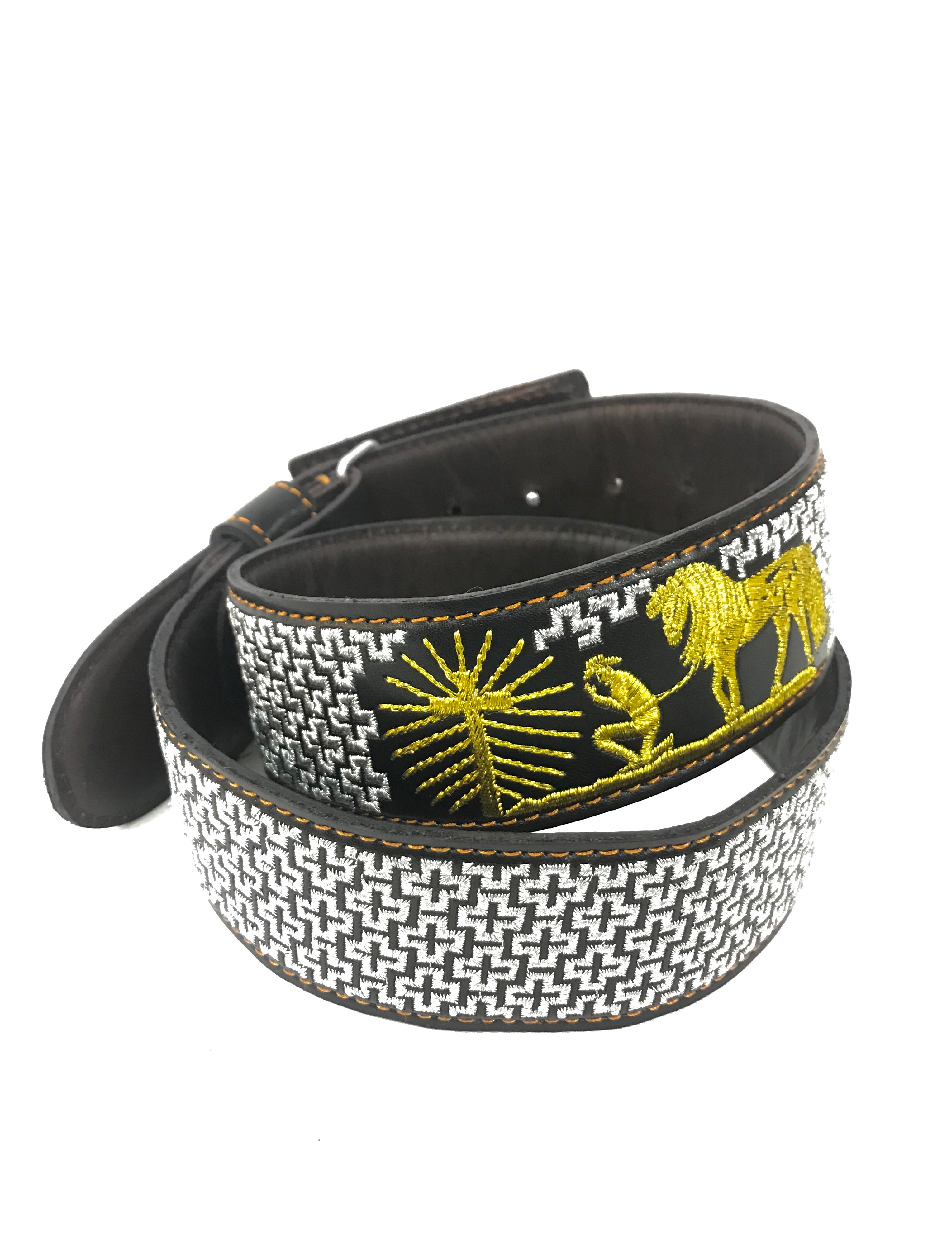 Men's Western Silver/Gold Embroidered T Belt Imitation