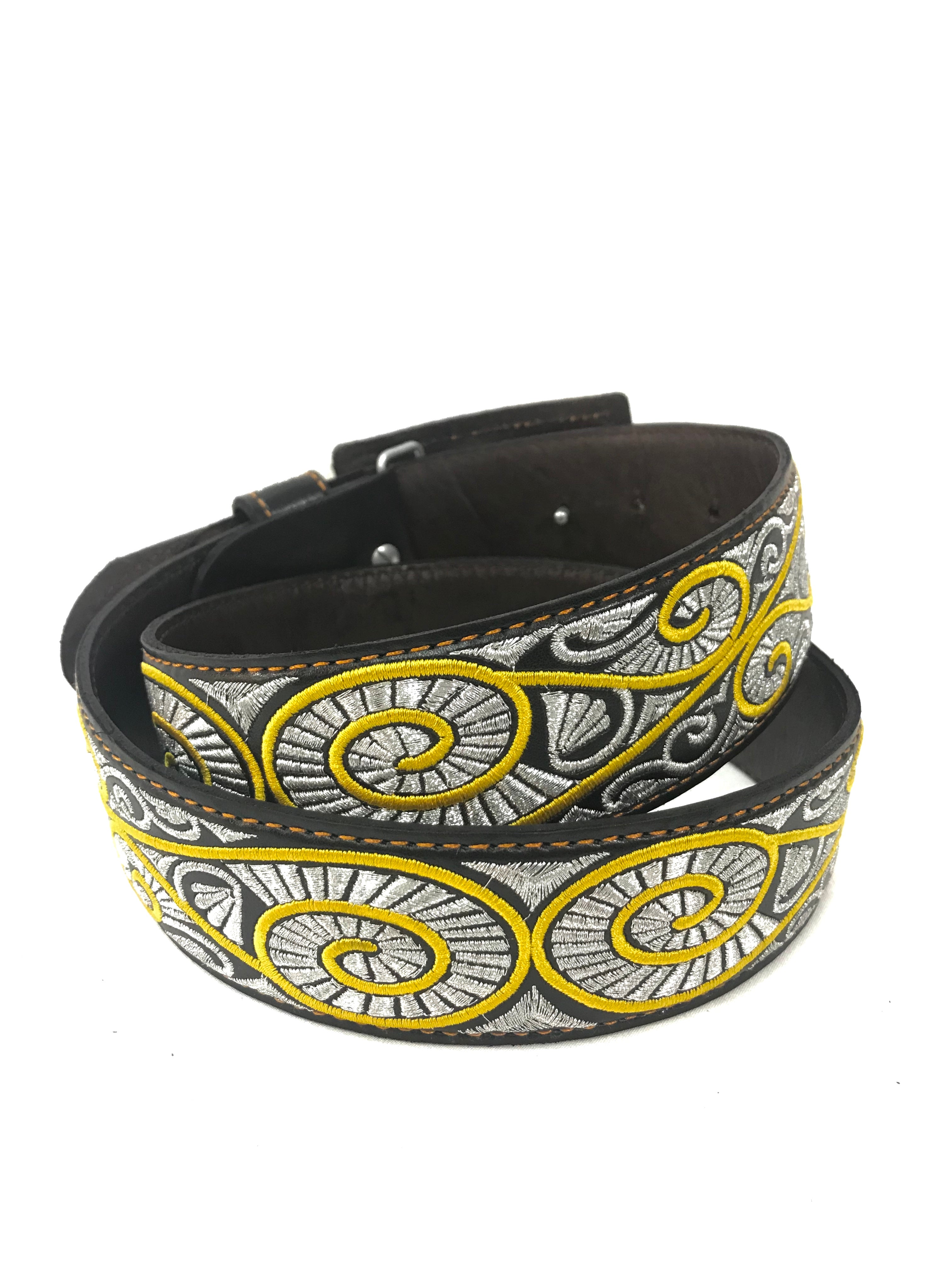 Men's Western Silver/Gold Embroidered G Belt Imitation