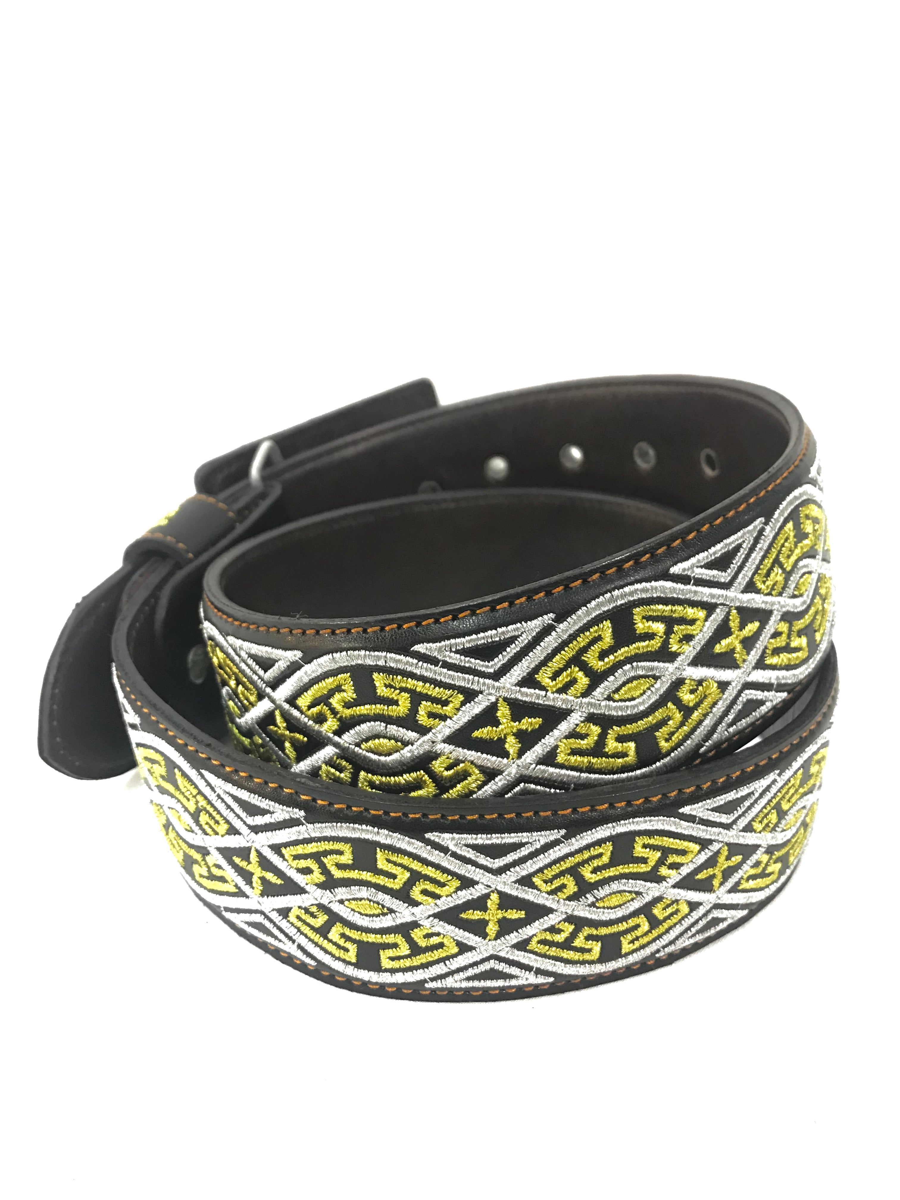 Men's Western Silver/Gold Embroidered +Belt Imitation