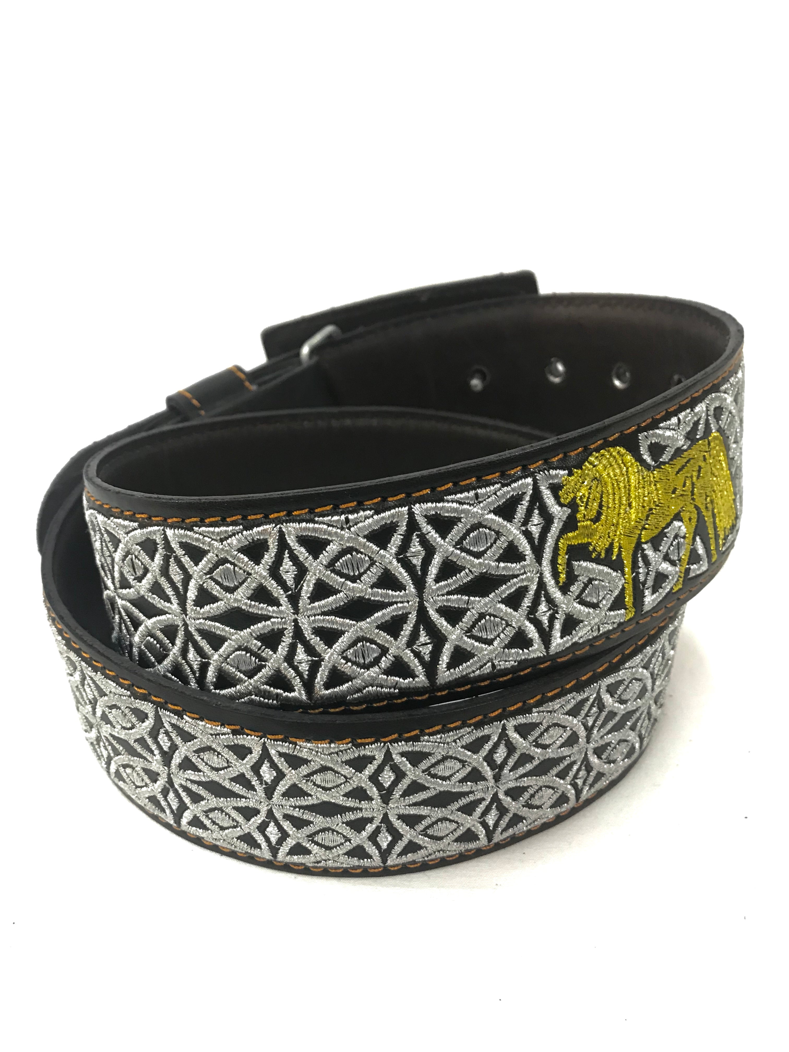 Men's Western Silver/Gold Embroidered S Belt Imitation