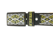 Men's Western Silver/Gold Embroidered +Belt Imitation