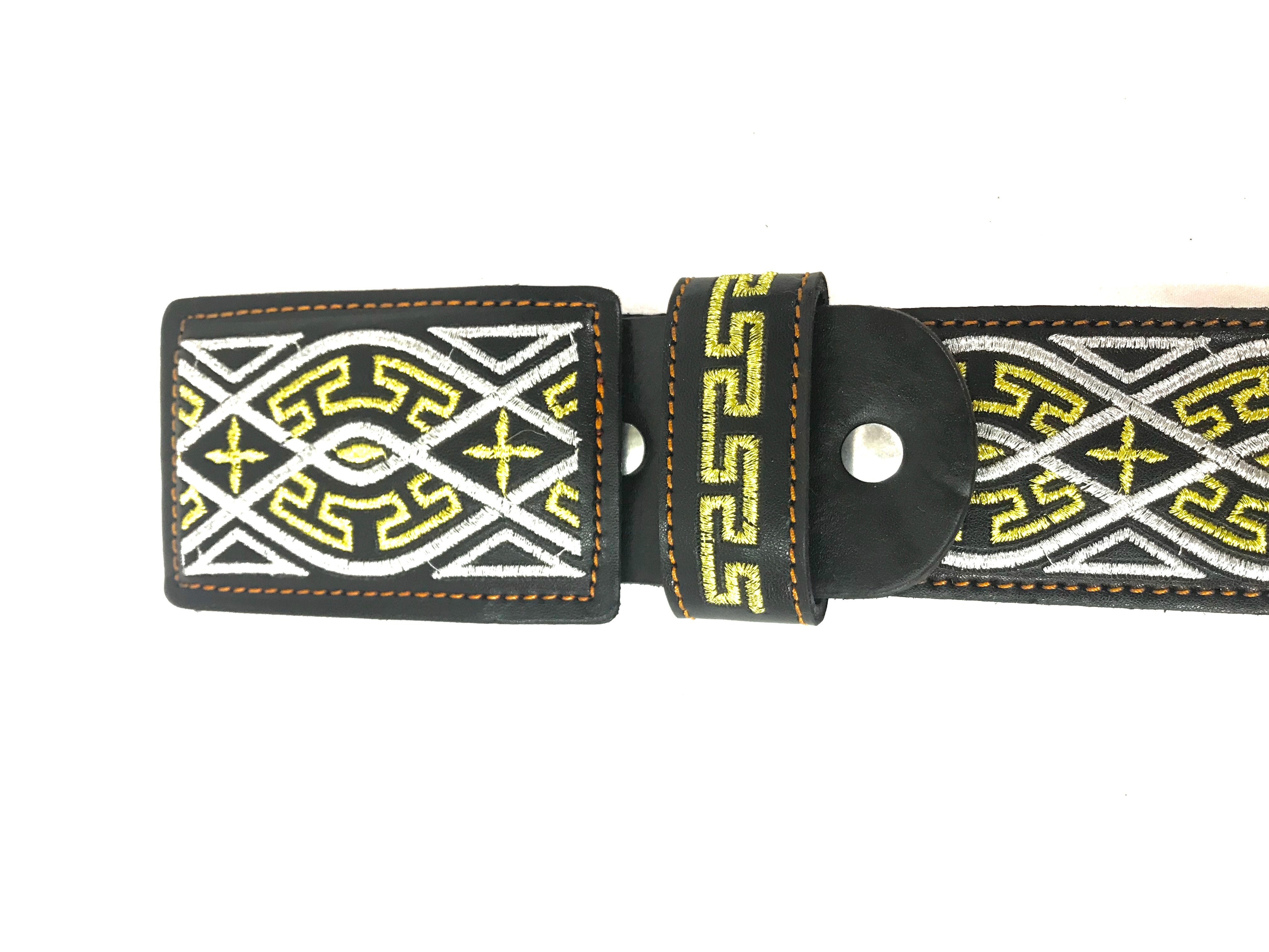 Men's Western Silver/Gold Embroidered +Belt Imitation