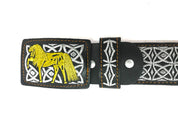 Men's Western Silver/Gold Embroidered S Belt Imitation