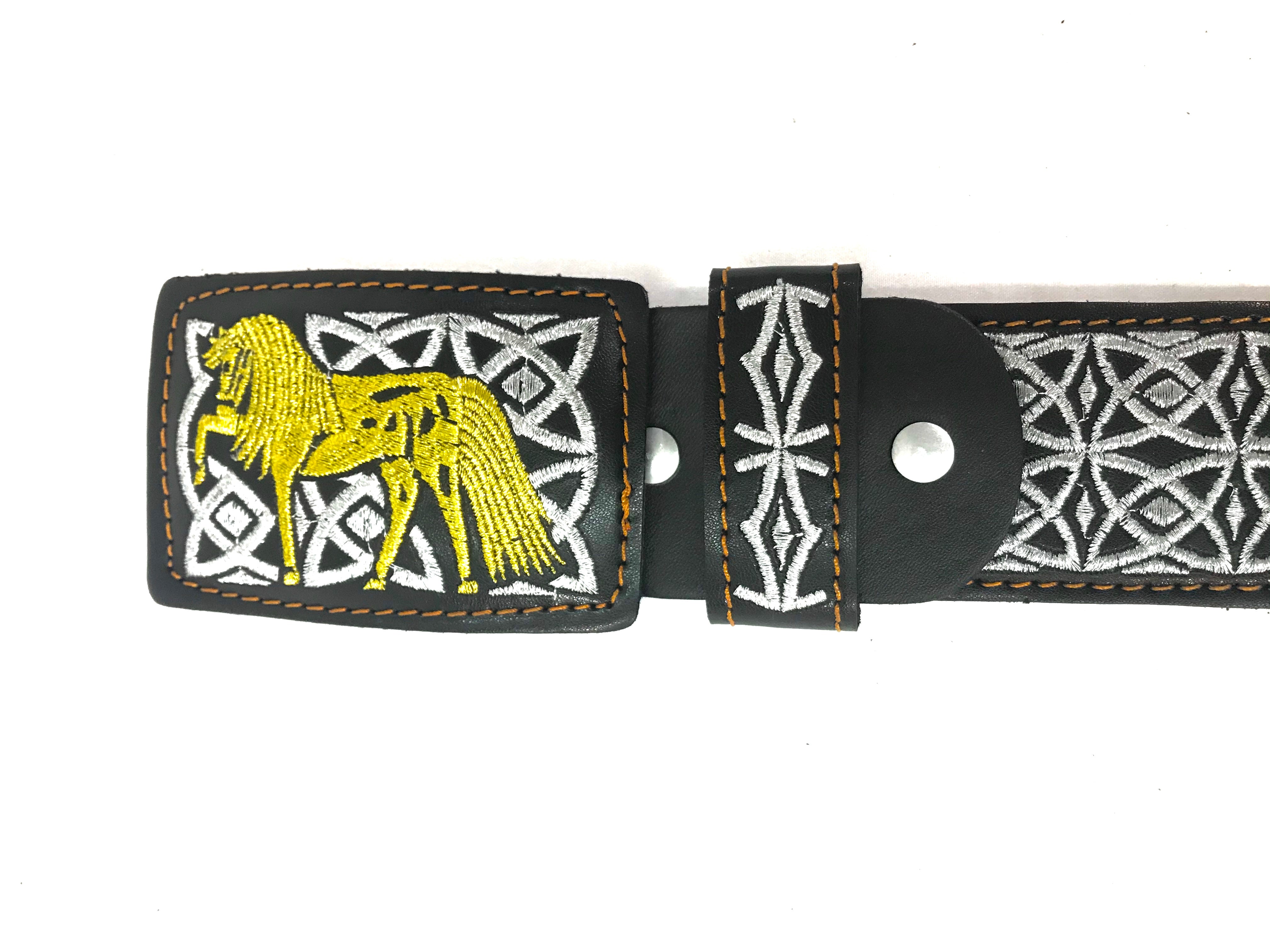 Men's Western Silver/Gold Embroidered S Belt Imitation
