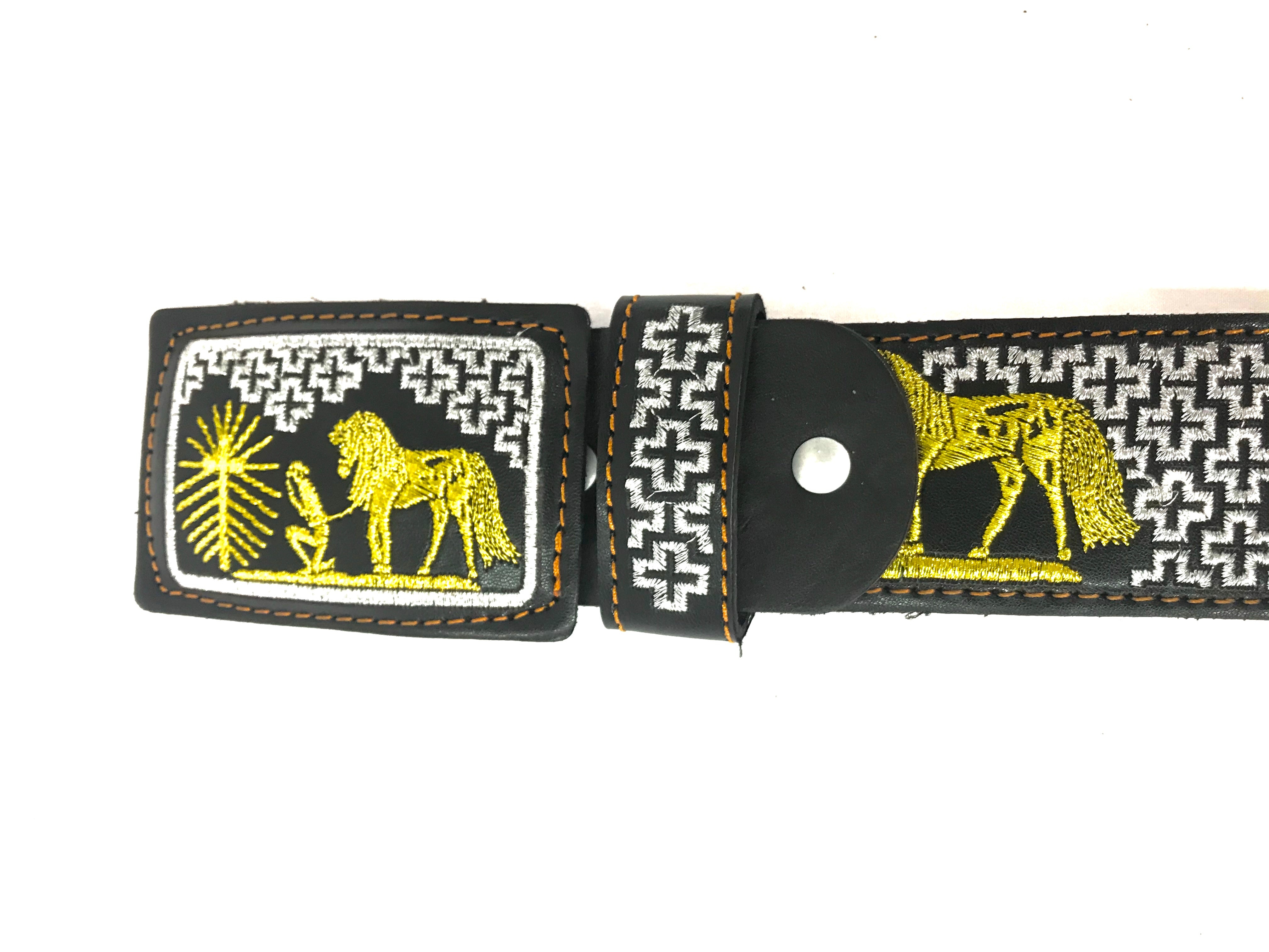 Men's Western Silver/Gold Embroidered T Belt Imitation